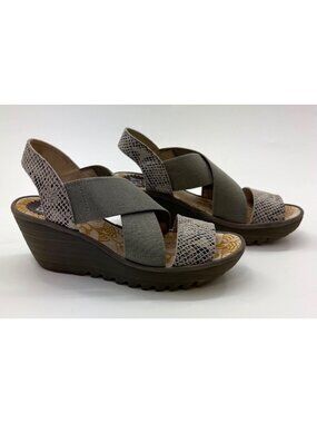 Fly London Yakima Womens  Platform Wedge Sandals With off white Snake Print